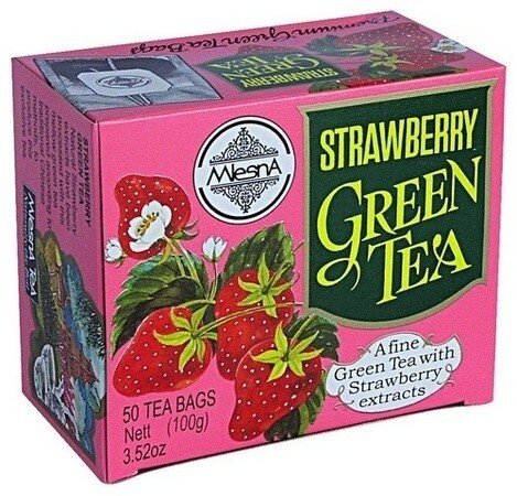 Картинка Зеленый чай Клубника в пакетиках Млесна картонная коробка 100 г