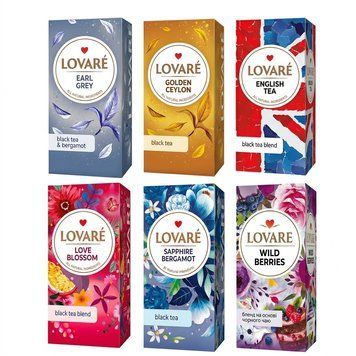 Картинка Набор чая 6 видов Lovare Черный чай Классика 144 пакетика