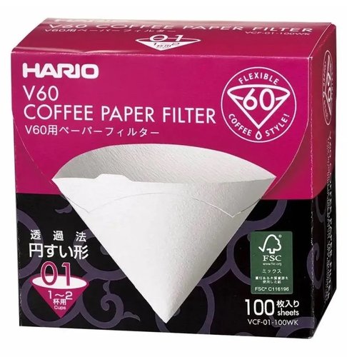 Зображення Фільтри для пуровера Hario, V60 01 паперові білі в коробці 100 шт
