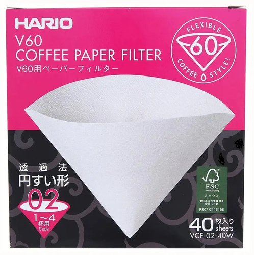 Картинка Фильтры для пуровера Hario, V60 02 бумажные белые 40 шт.