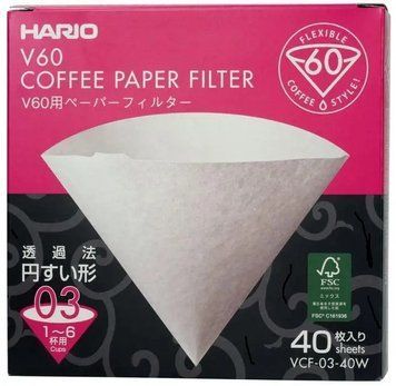 Картинка Фильтры для пуровера Hario, V60 03 бумажные белые 40 шт.