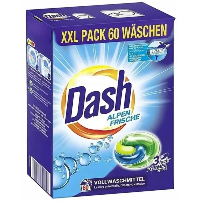 Капсулы для стирки универсальные Dash Alpen Frische 3 in 1, 60 стирок