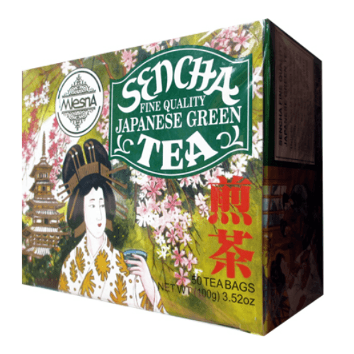 Картинка Зеленый чай Сенча в пакетиках Млесна картонная коробка 100 г