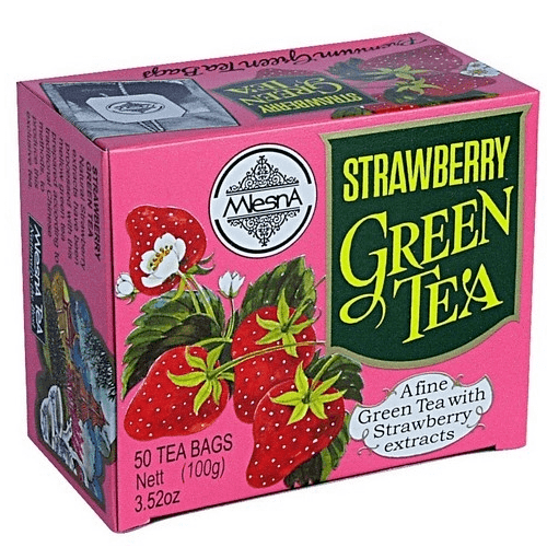 Картинка Зеленый чай Клубника в пакетиках Млесна картонная коробка 200 г