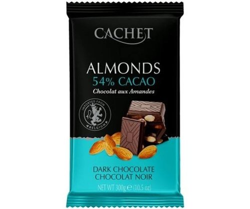 Картинка Черный шоколад Cachet Dark Almonds 54% с миндалем 300 г