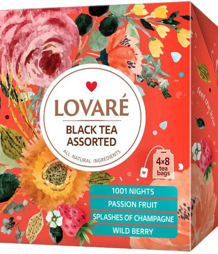 Зображення Набір чорного чаю 4 виду Lovare Black Tea Assorted у пакетиках 32 шт.