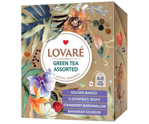 Картинка Набор зеленого чая 4 вида Lovare Assorted Green Tea в пакетиках 32 шт.