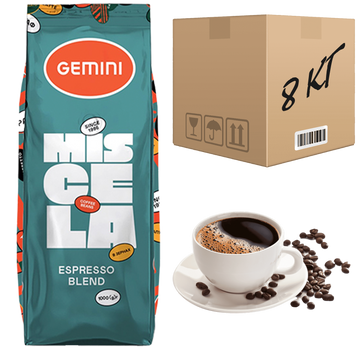 Картинка Кофе в зернах Gemini Miscela Espresso 1 кг (ящик 8кг)